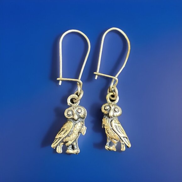Tested Sterling Silver 925 Detailed Night Owl Bird Dangle Pierced Earrings